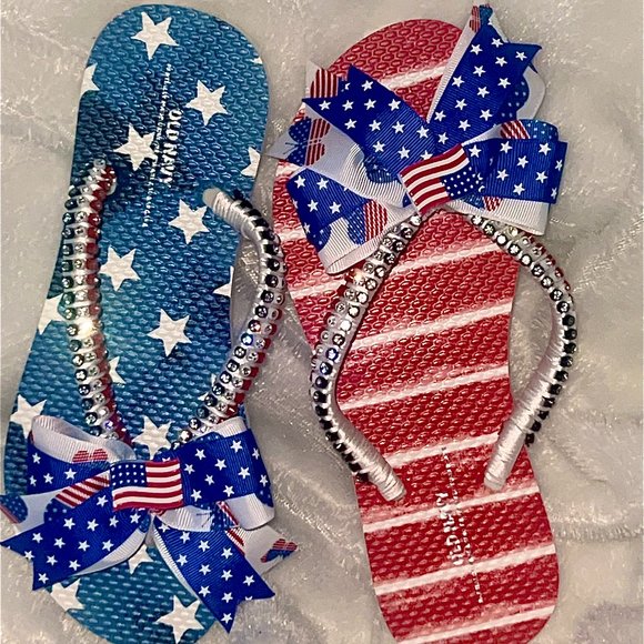 Old Navy Flip Flops, Crystal Trimmings, American Flag, 4th of July, USA Sandals - Picture 9 of 16
